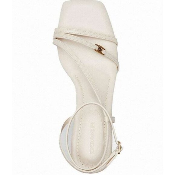 Coach Cait Sandals Women's Size 10 Chalk Leather Wedge Heel Ankle Wrap Buckle - Picture 5 of 8